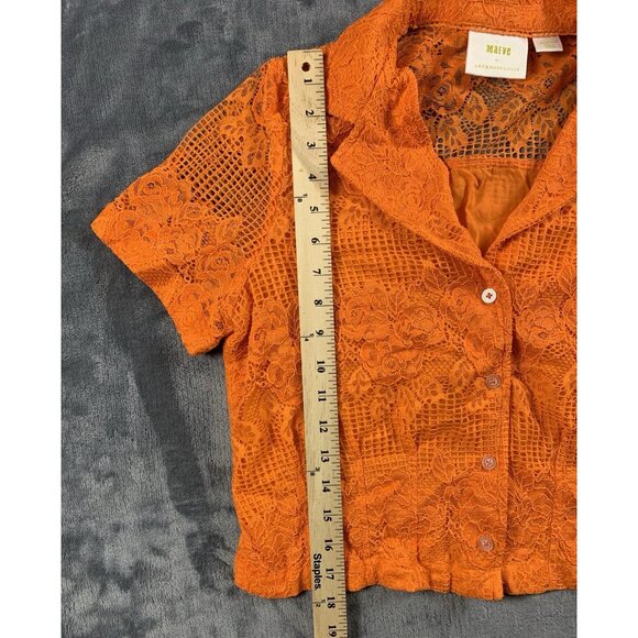 Maeve Anthropologie Lace Button Down Top Short Sleeve Orange Size Medium - Picture 8 of 8